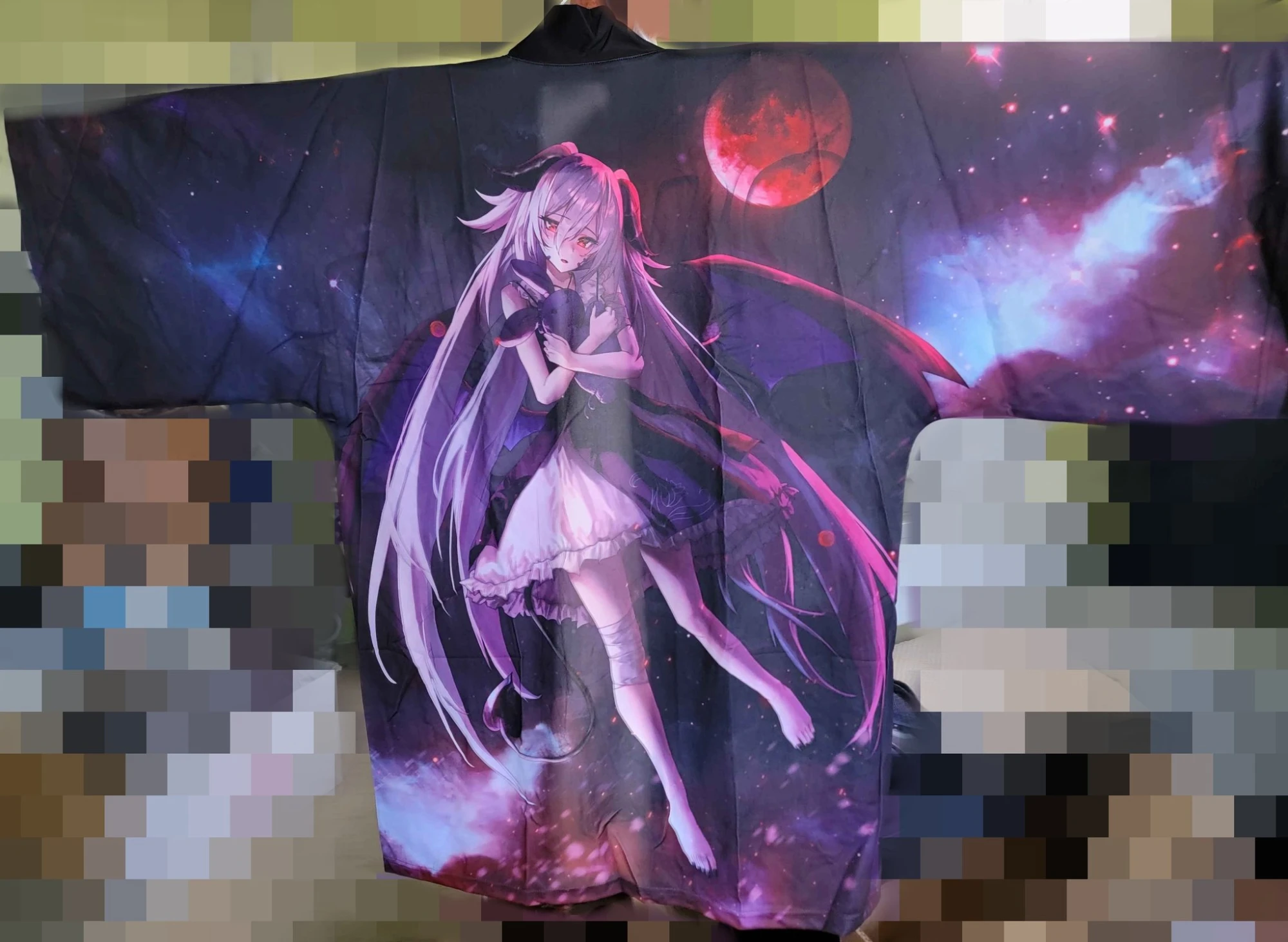 Aiko fan happi worn - full back illustration under a red moon